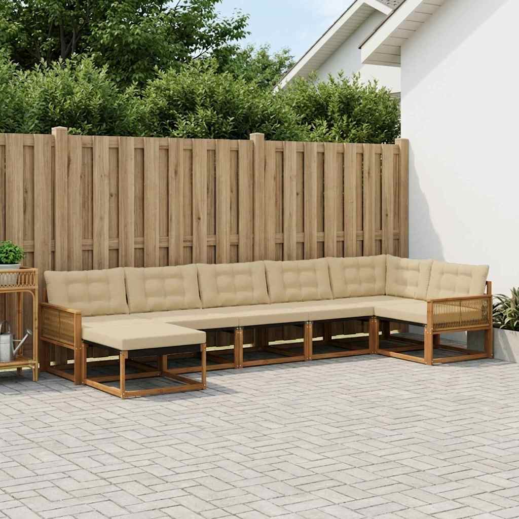 vidaXL Set de canapele de exterior cu pernă 7 pcs Natural și Bej