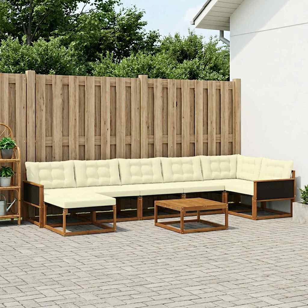 vidaXL Set de canapele de exterior cu pernă 8 pcs Natural și Crem
