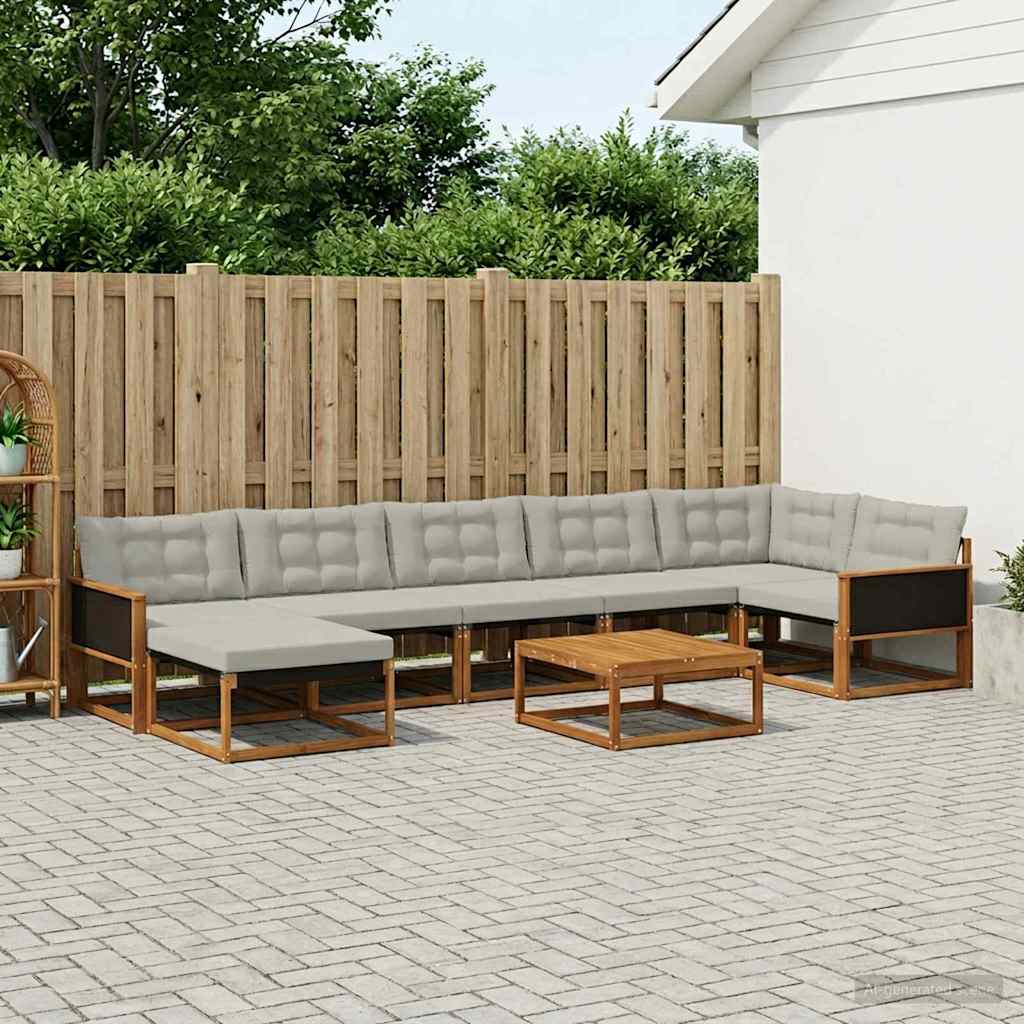 vidaXL Set de canapele de exterior 8 pcs Natural și gri deschis