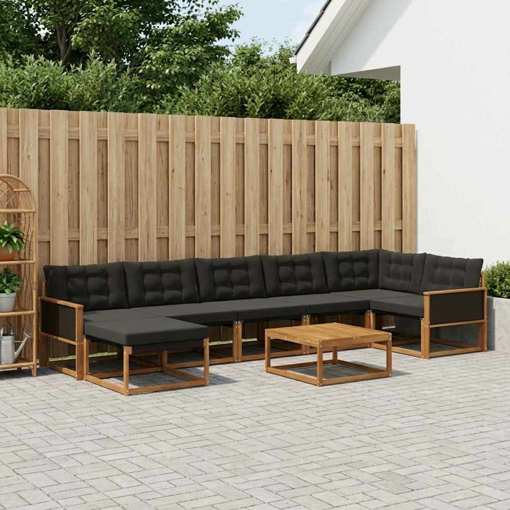 vidaXL Set de canapele de exterior cu pernă 8 pcs Natural și Negru