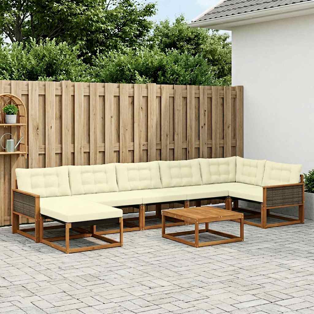 vidaXL Set de canapele de exterior cu pernă 8 pcs Natural și Crem