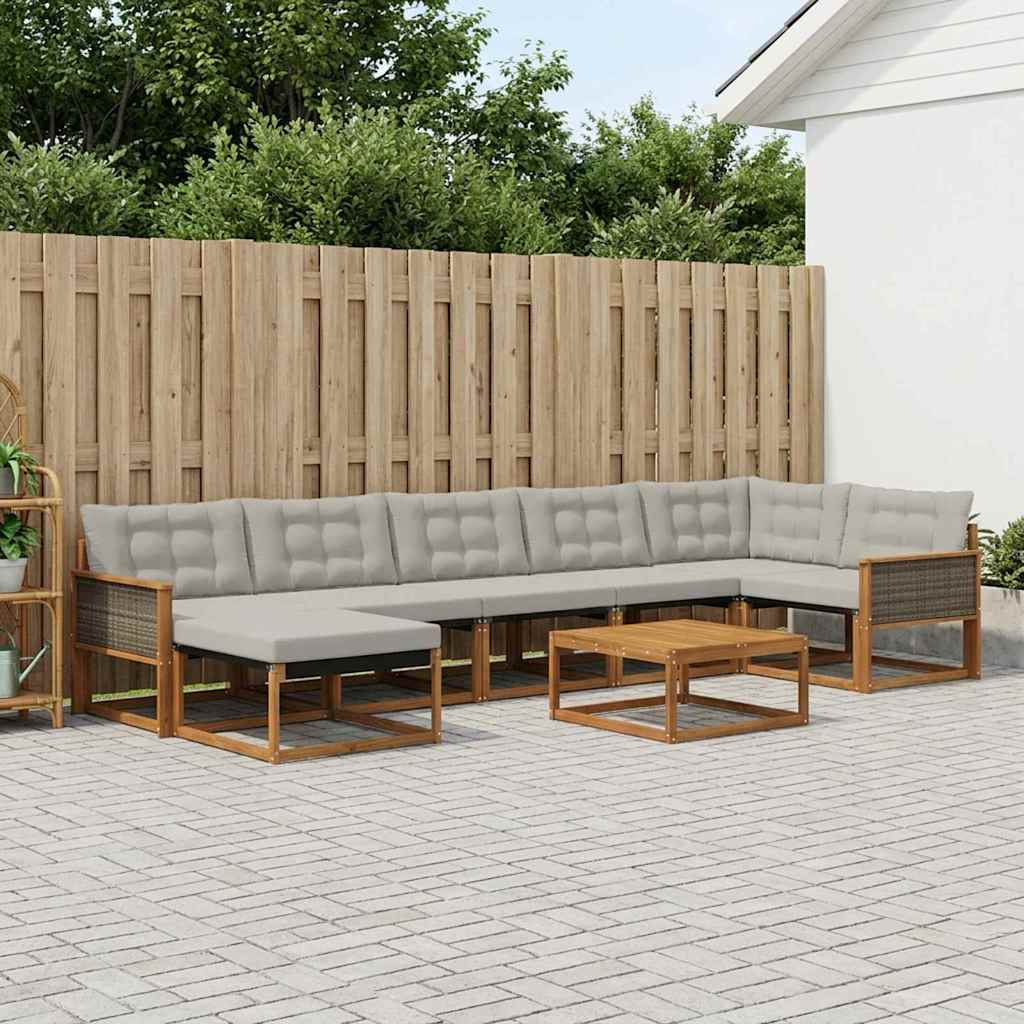 vidaXL Set de canapele de exterior 8 pcs Natural și gri deschis