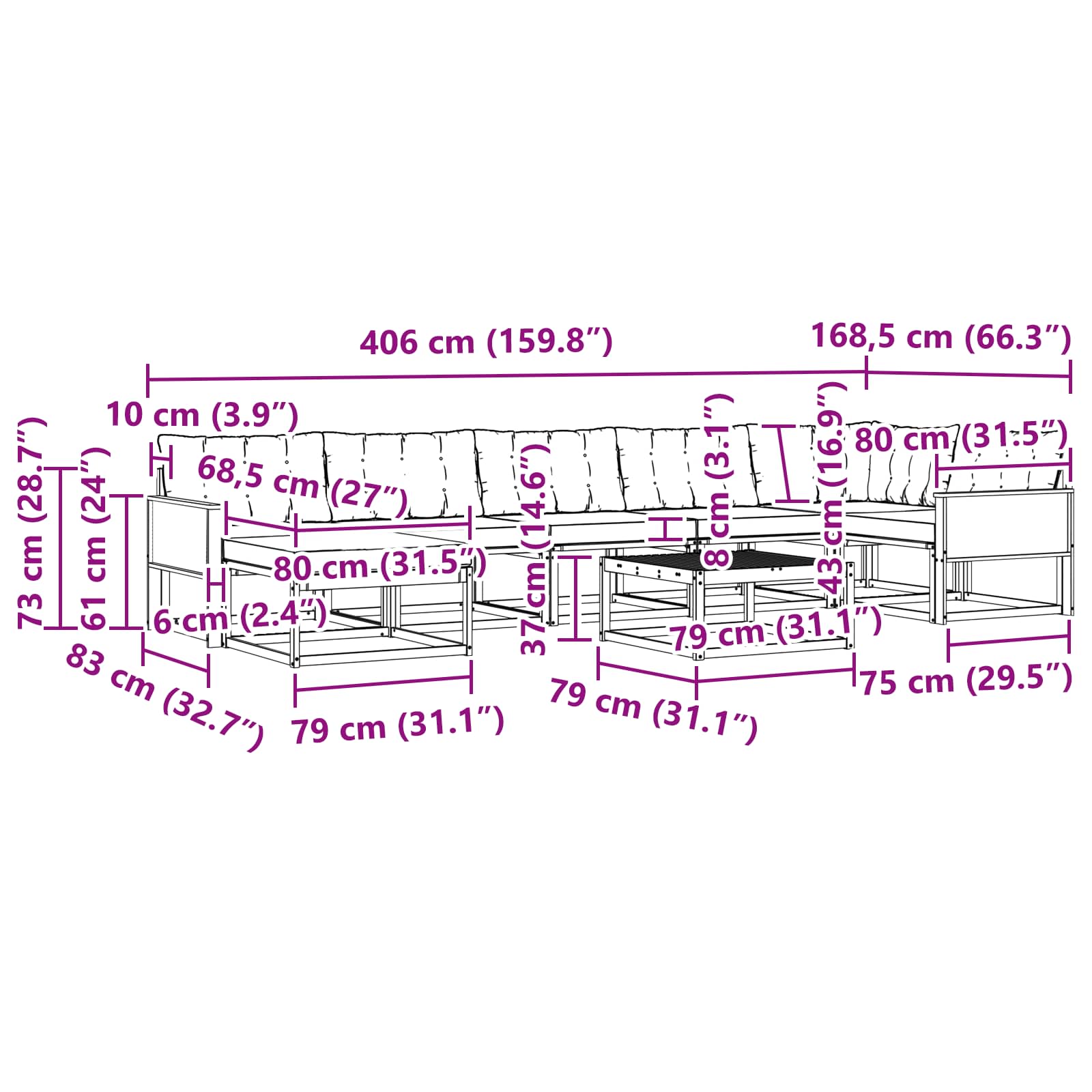 Buiten bankenset 8 pcs Naturel en lichtgrijs Massief Acaciahout image 11