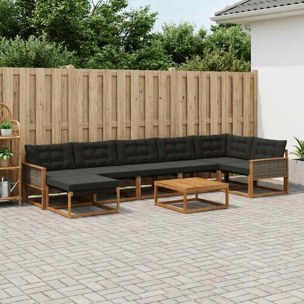 vidaXL Set de canapele de exterior cu pernă 8 pcs Natural și Negru
