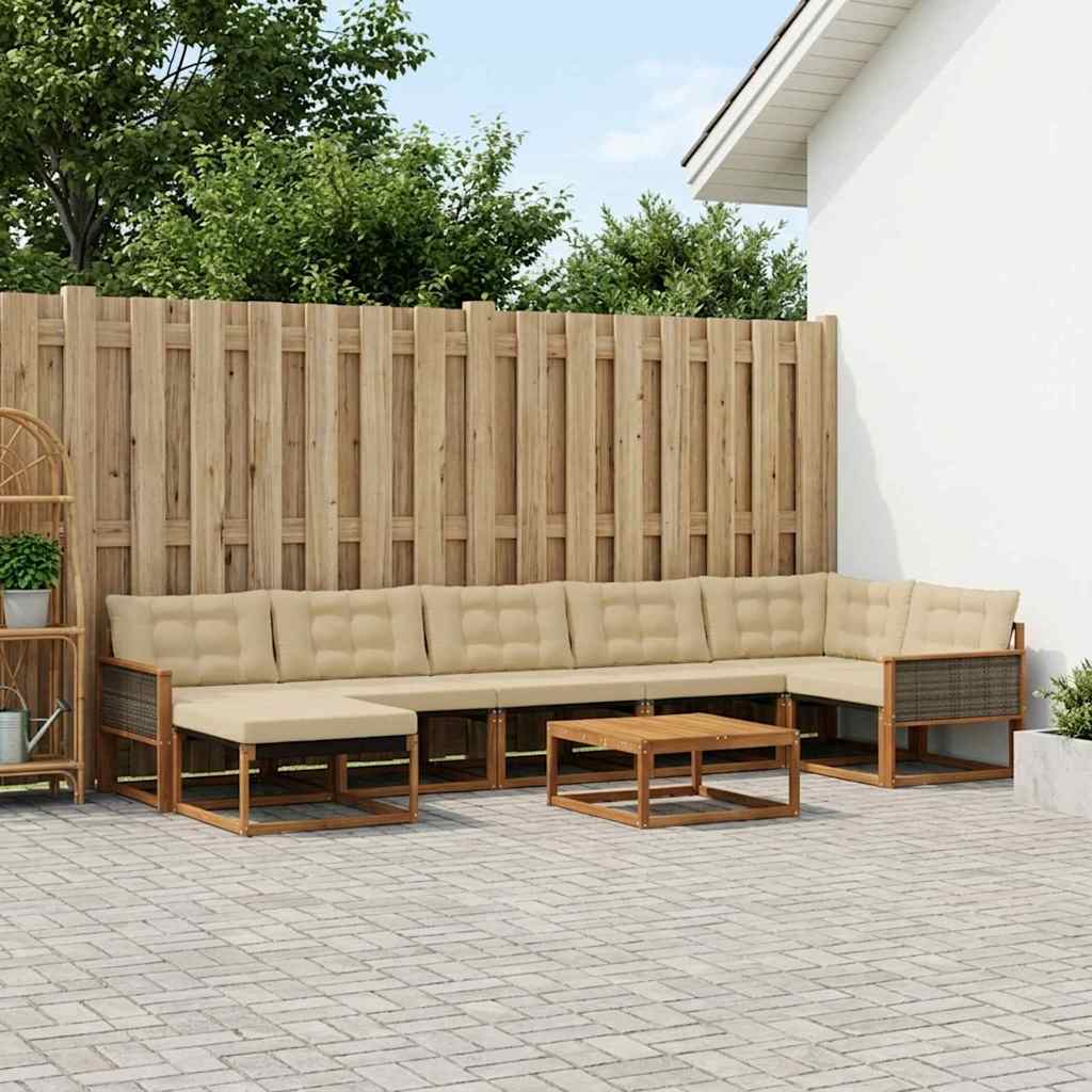 vidaXL Set de canapele de exterior cu pernă 8 pcs Natural și Bej