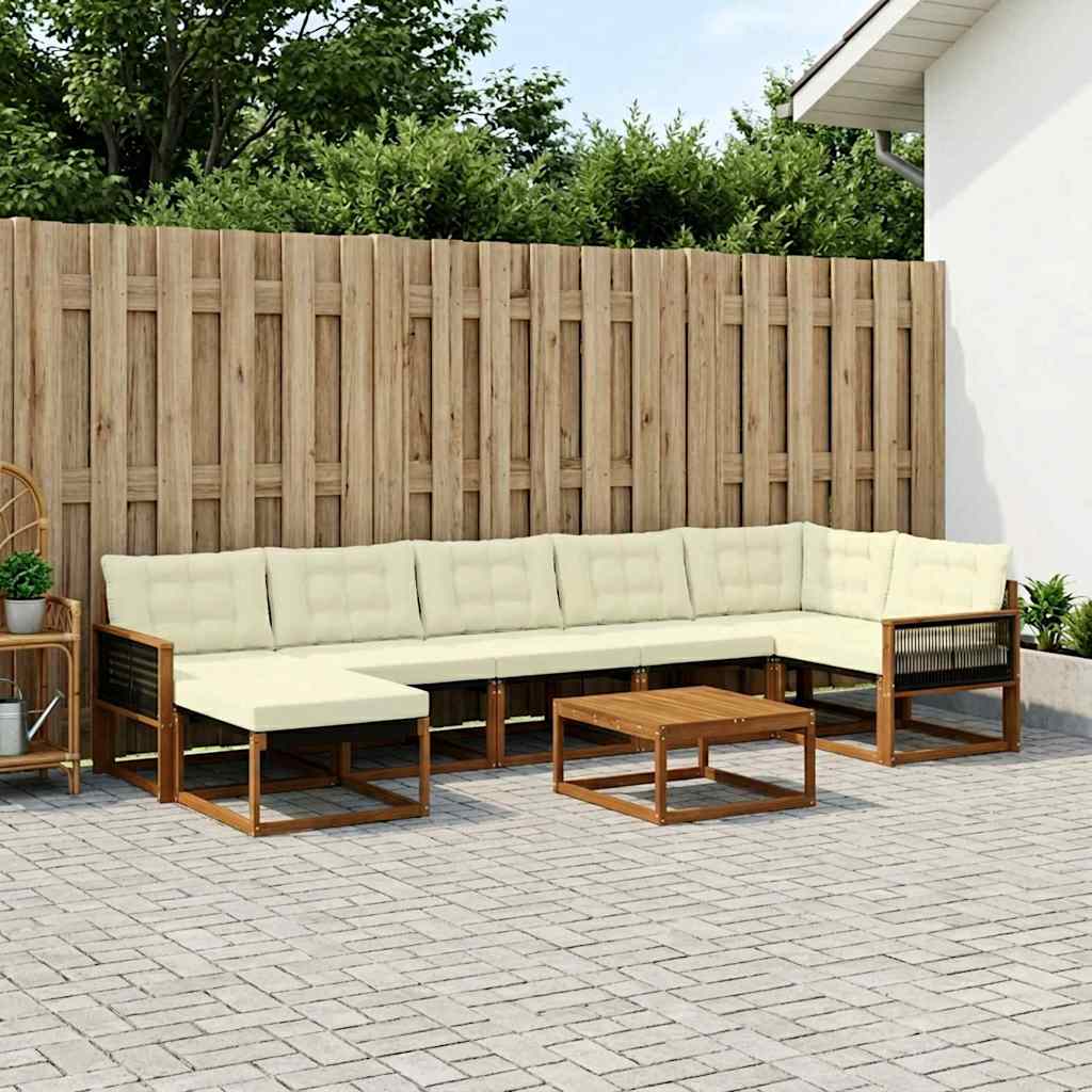 vidaXL Set de canapele de exterior cu pernă 8 pcs Natural și Crem