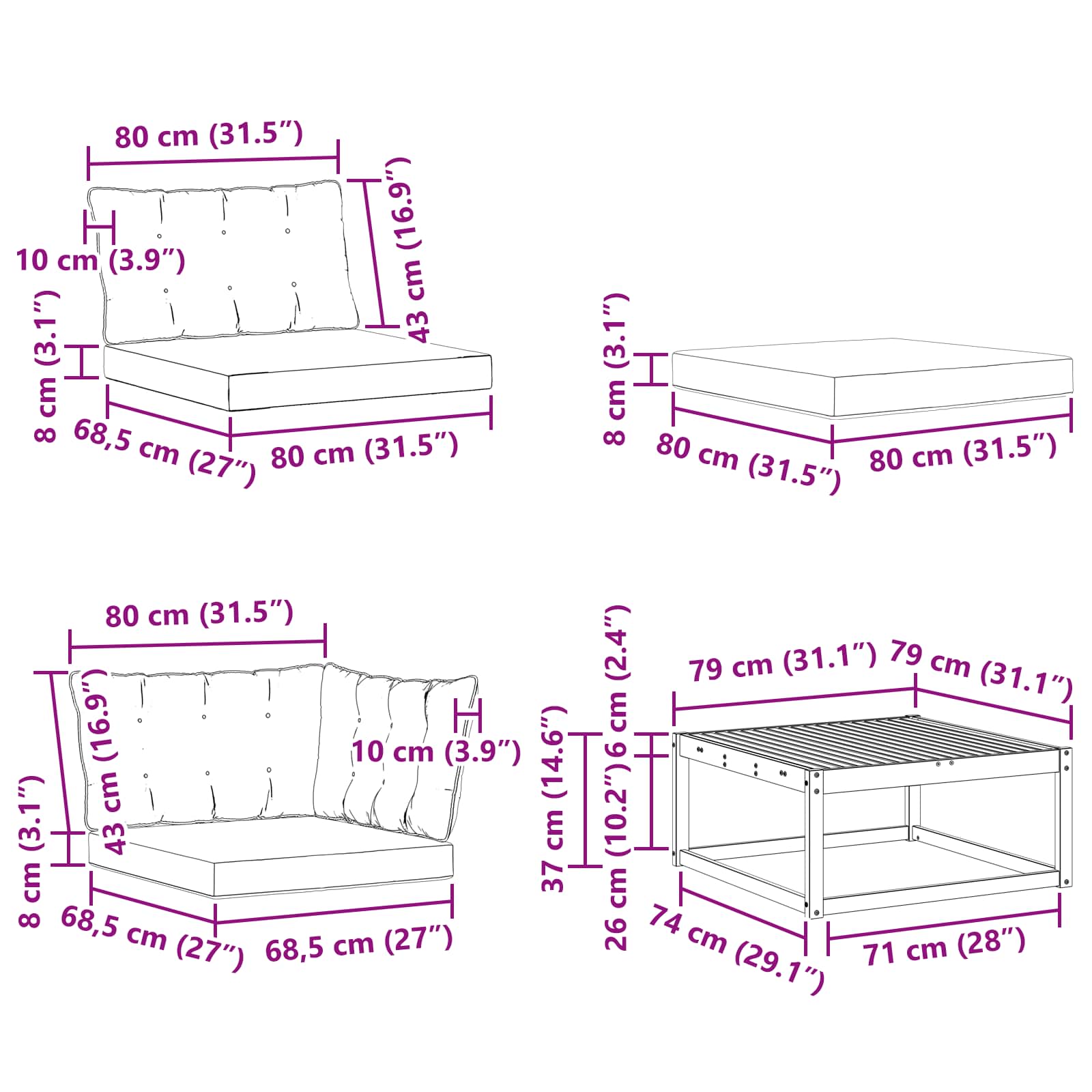 Buiten bankenset 8 pcs Naturel en lichtgrijs Massief Acaciahout image 13