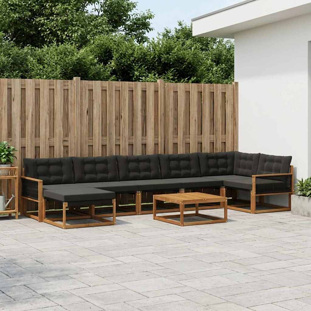vidaXL Set de canapele de exterior cu pernă 8 pcs Natural și Negru