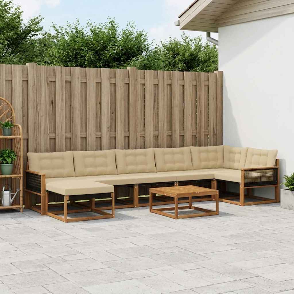 vidaXL Set de canapele de exterior cu pernă 8 pcs Natural și Bej