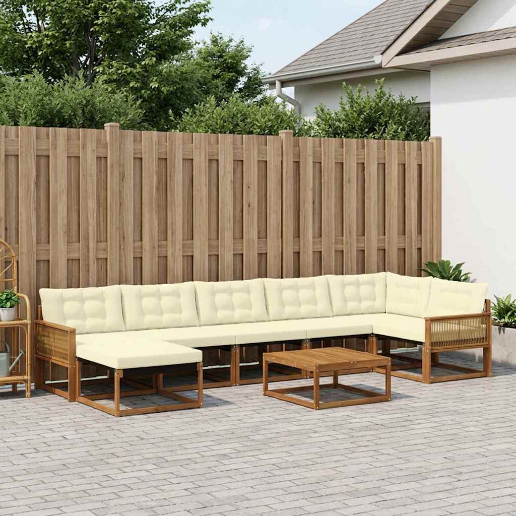 vidaXL Set de canapele de exterior cu pernă 8 pcs Natural și Crem