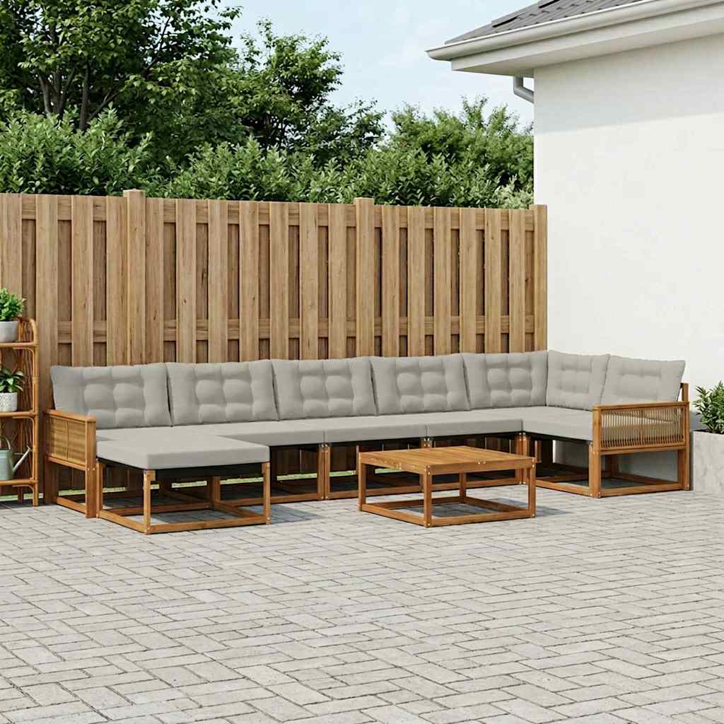 vidaXL Set de canapele de exterior 8 pcs Natural și gri deschis