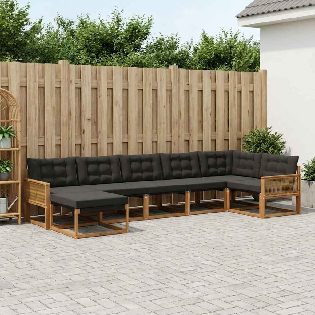 vidaXL Set de canapele de exterior cu pernă 8 pcs Natural și Negru