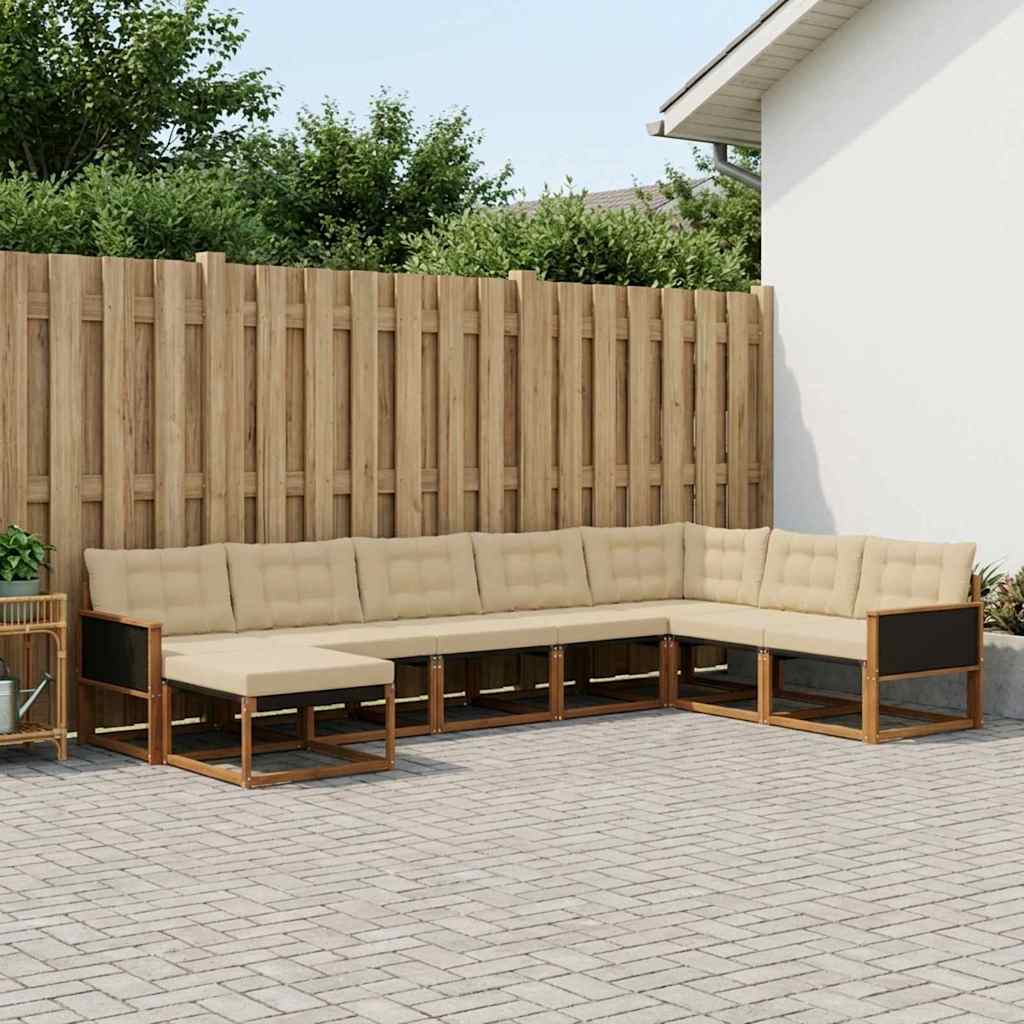 vidaXL Set de canapele de exterior cu pernă 8 pcs Natural și Bej