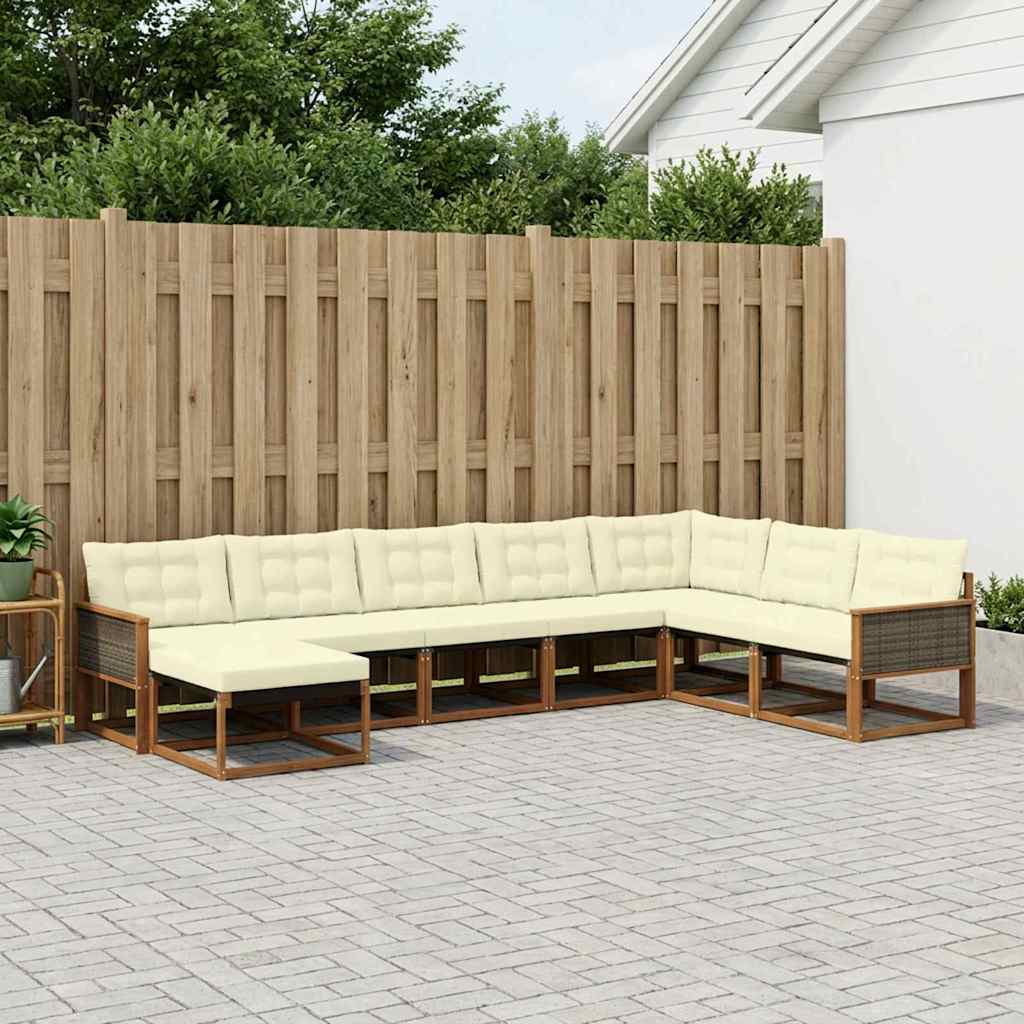 vidaXL Set de canapele de exterior cu pernă 8 pcs Natural și Crem