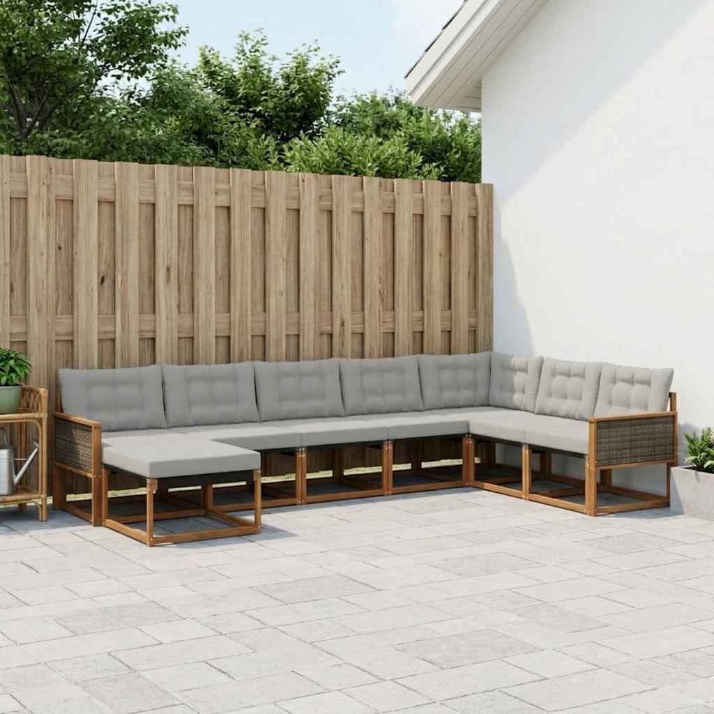 vidaXL Set de canapele de exterior 8 pcs Natural și gri deschis
