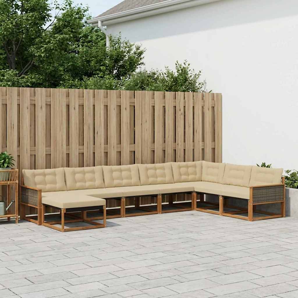 vidaXL Set de canapele de exterior cu pernă 8 pcs Natural și Bej