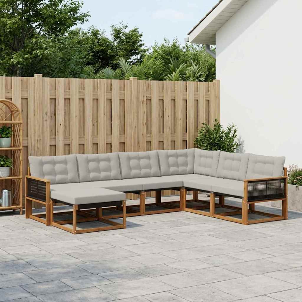vidaXL Set de canapele de exterior 8 pcs Natural și gri deschis