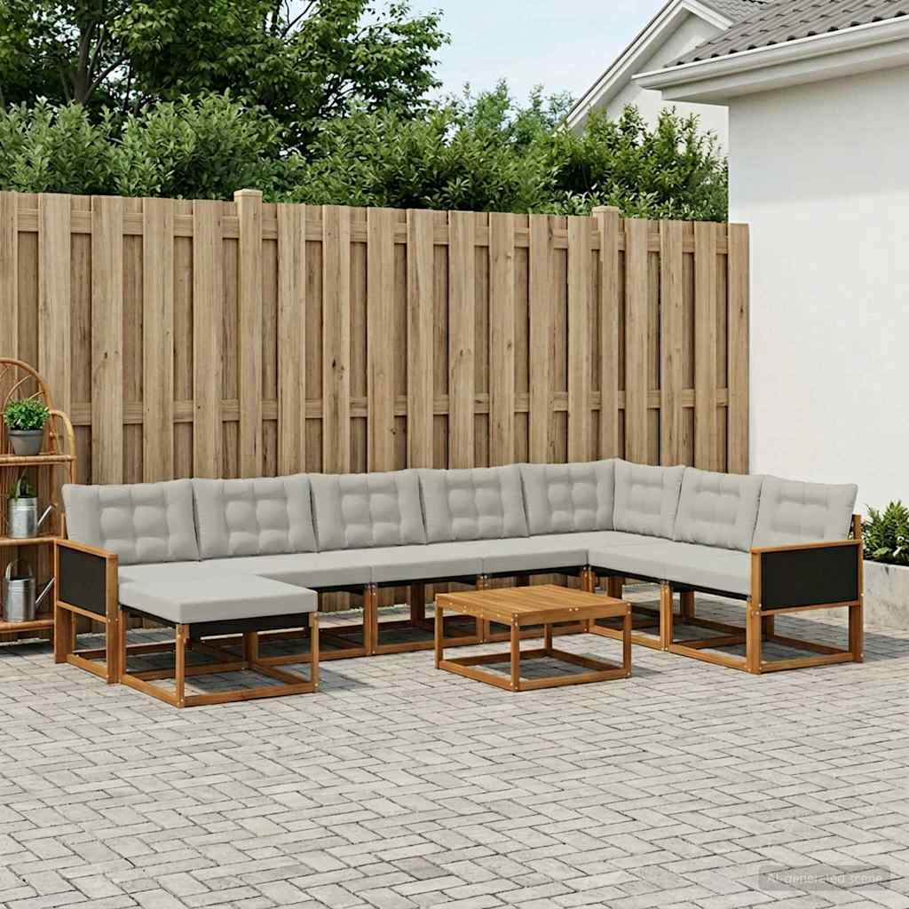 vidaXL Set de canapele de exterior 9 pcs Natural și gri deschis