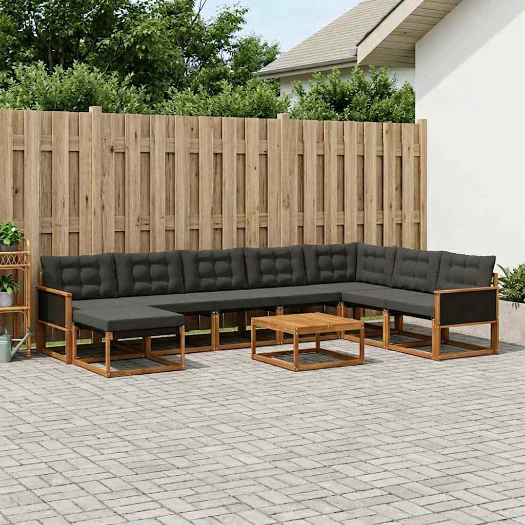 vidaXL Set de canapele de exterior cu pernă 9 pcs Natural și Negru