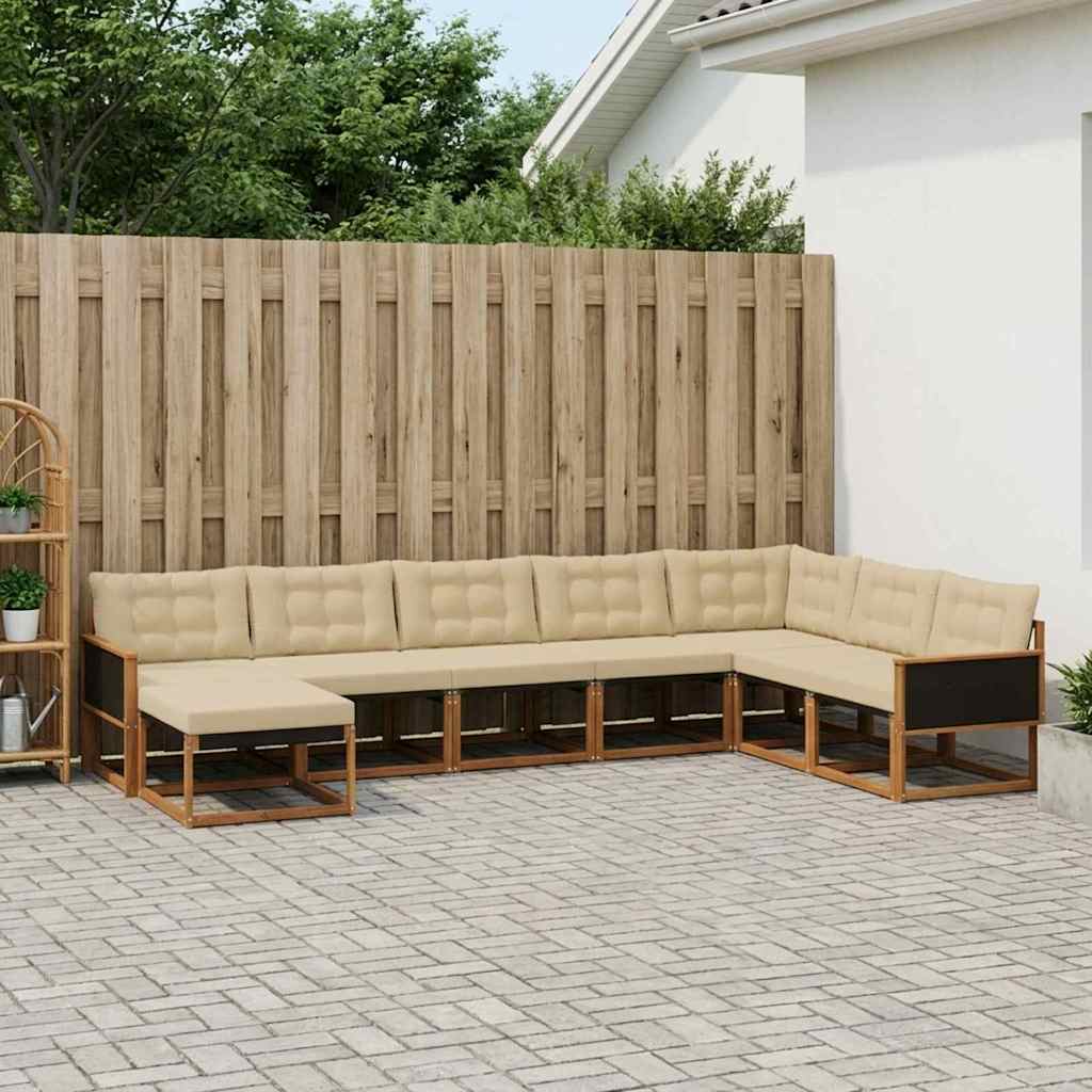 vidaXL Set de canapele de exterior cu pernă 9 pcs Natural și Bej
