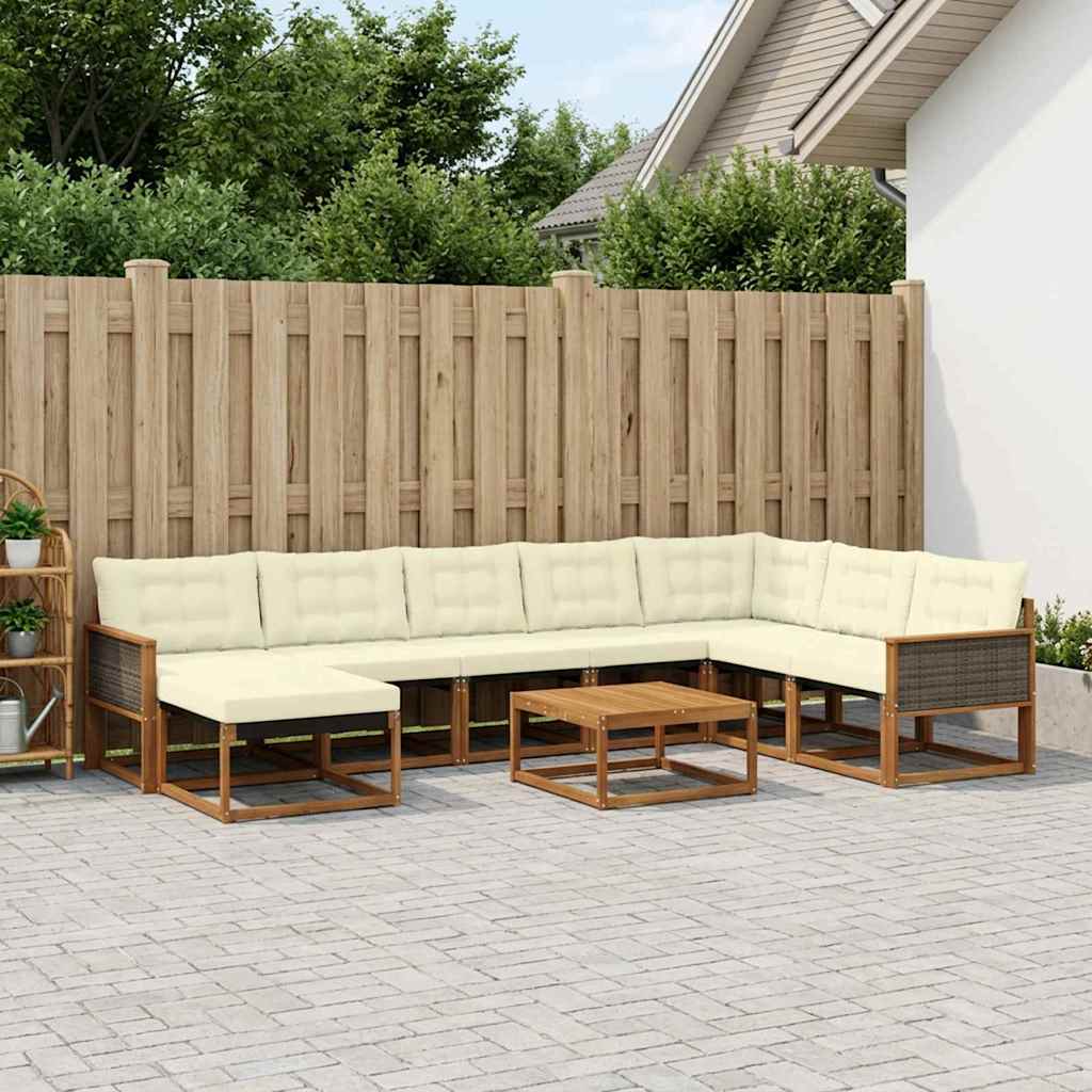 vidaXL Set de canapele de exterior cu pernă 9 pcs Natural și Crem