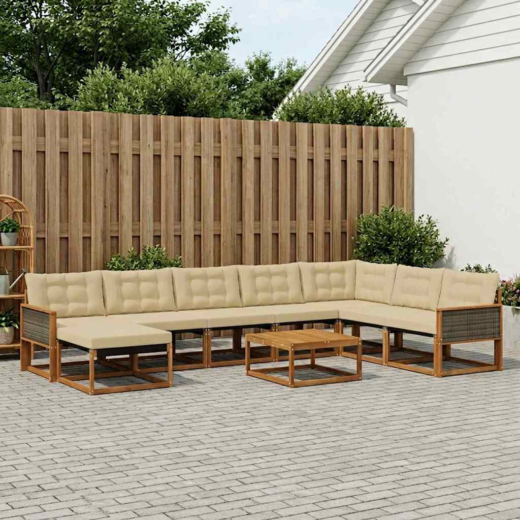 vidaXL Set de canapele de exterior cu pernă 9 pcs Natural și Bej