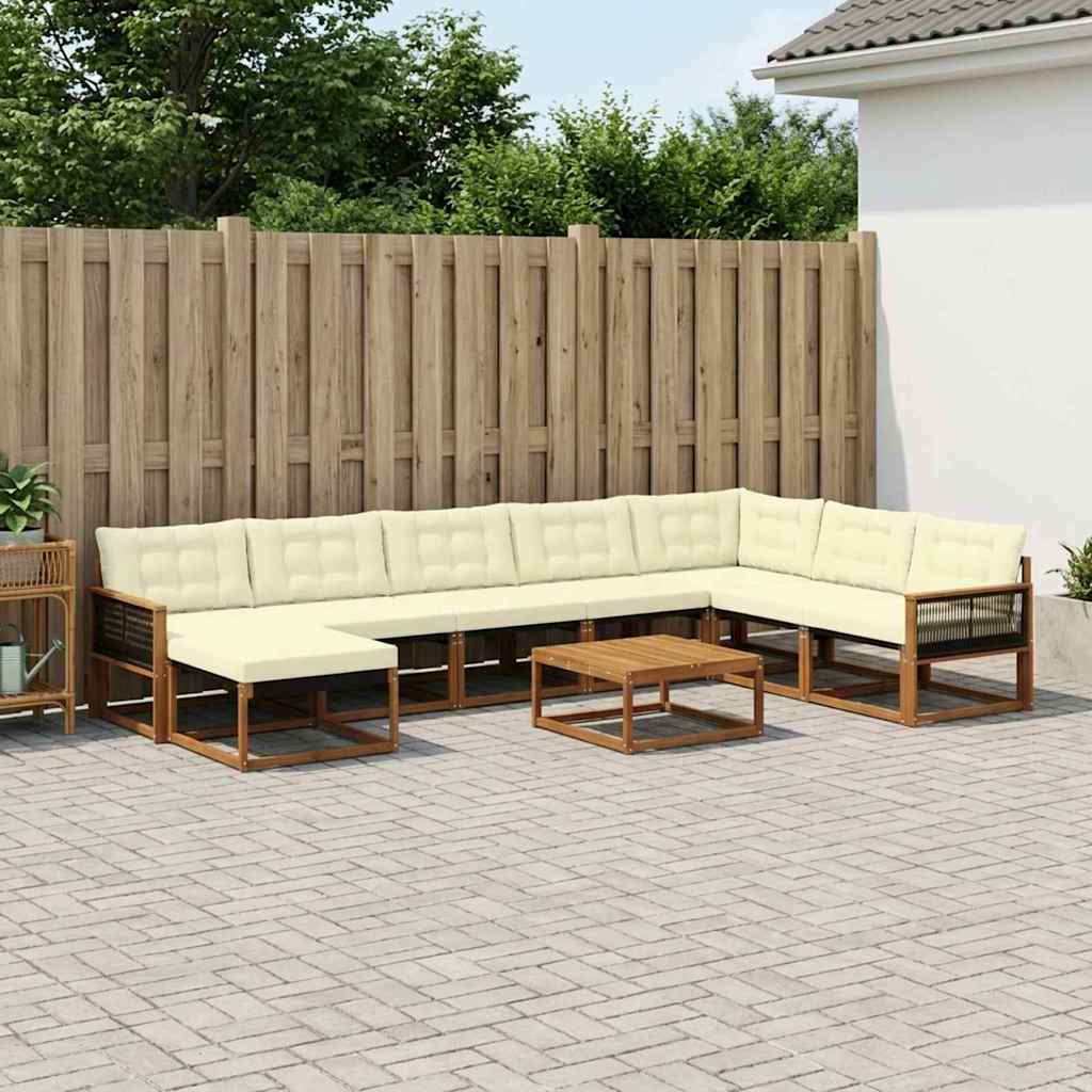 vidaXL Set de canapele de exterior cu pernă 9 pcs Natural și Crem