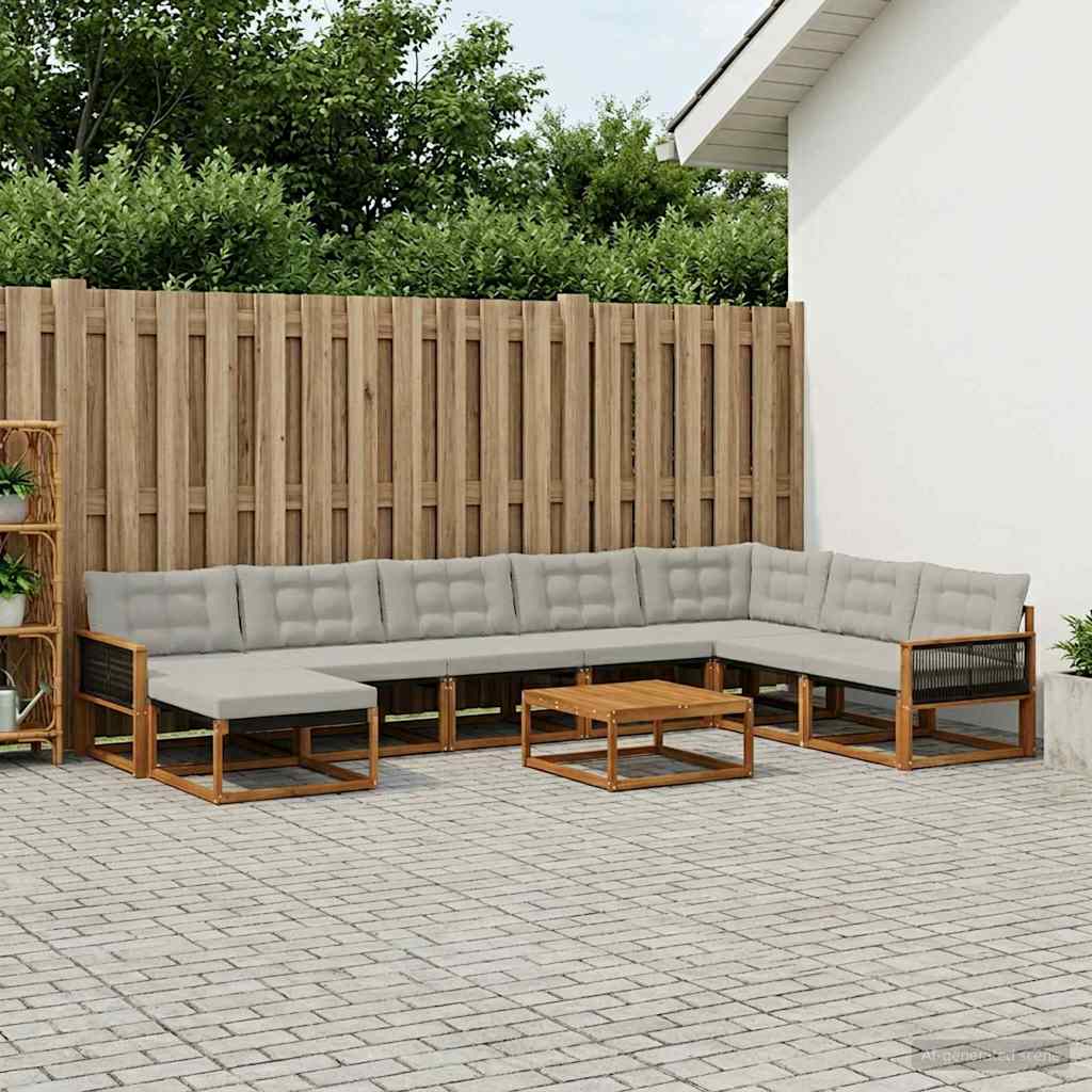 vidaXL Set de canapele de exterior 9 pcs Natural și gri deschis