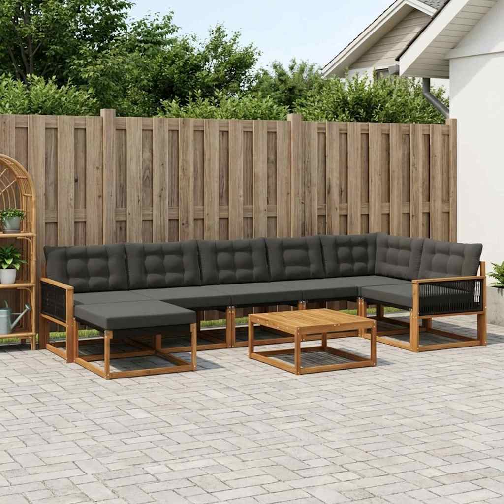 vidaXL Set de canapele de exterior cu pernă 9 pcs Natural și Negru