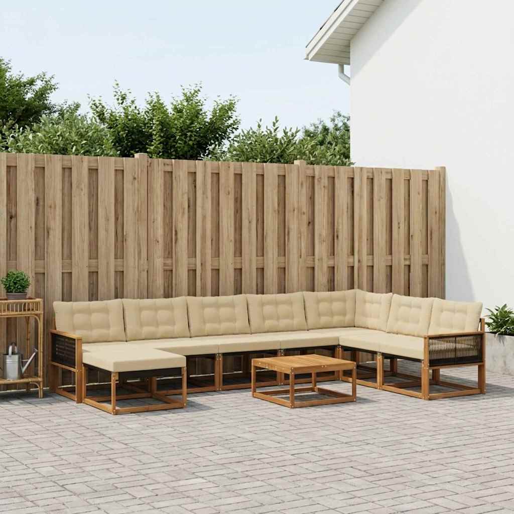 vidaXL Set de canapele de exterior cu pernă 9 pcs Natural și Bej