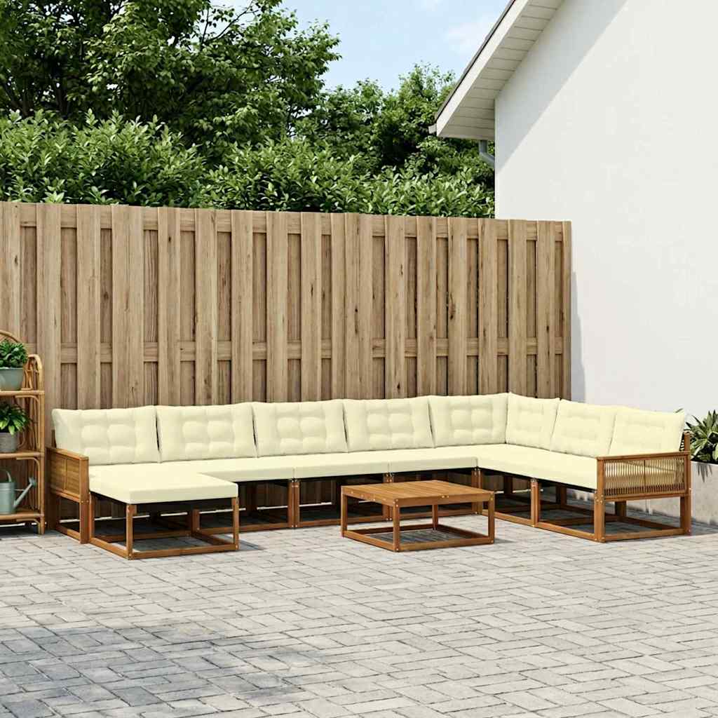 vidaXL Set de canapele de exterior cu pernă 9 pcs Natural și Crem