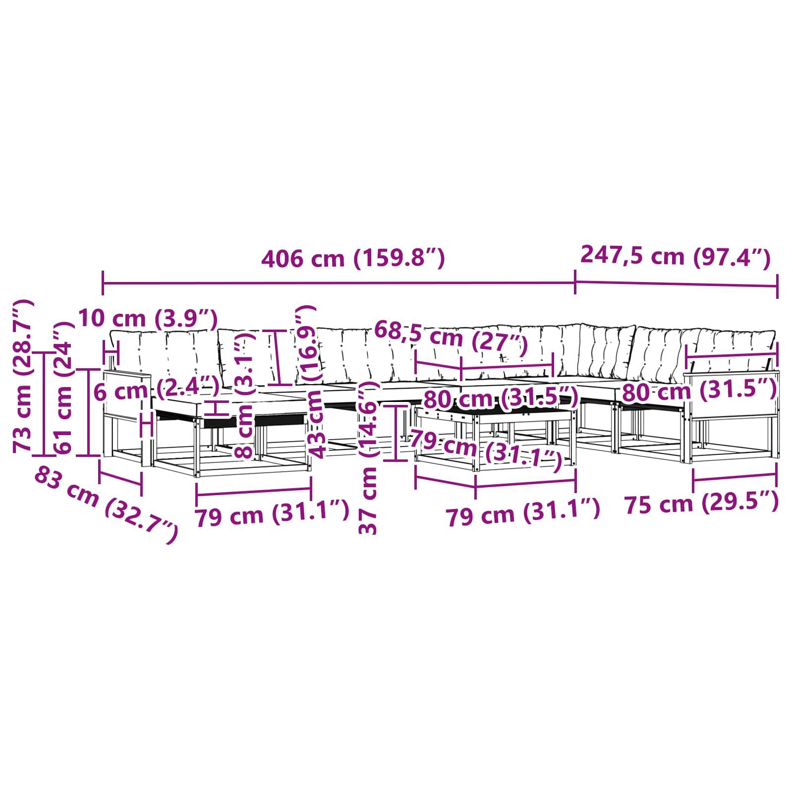 Buiten bankenset 9 pcs Naturel en lichtgrijs Massief Acaciahout image 10