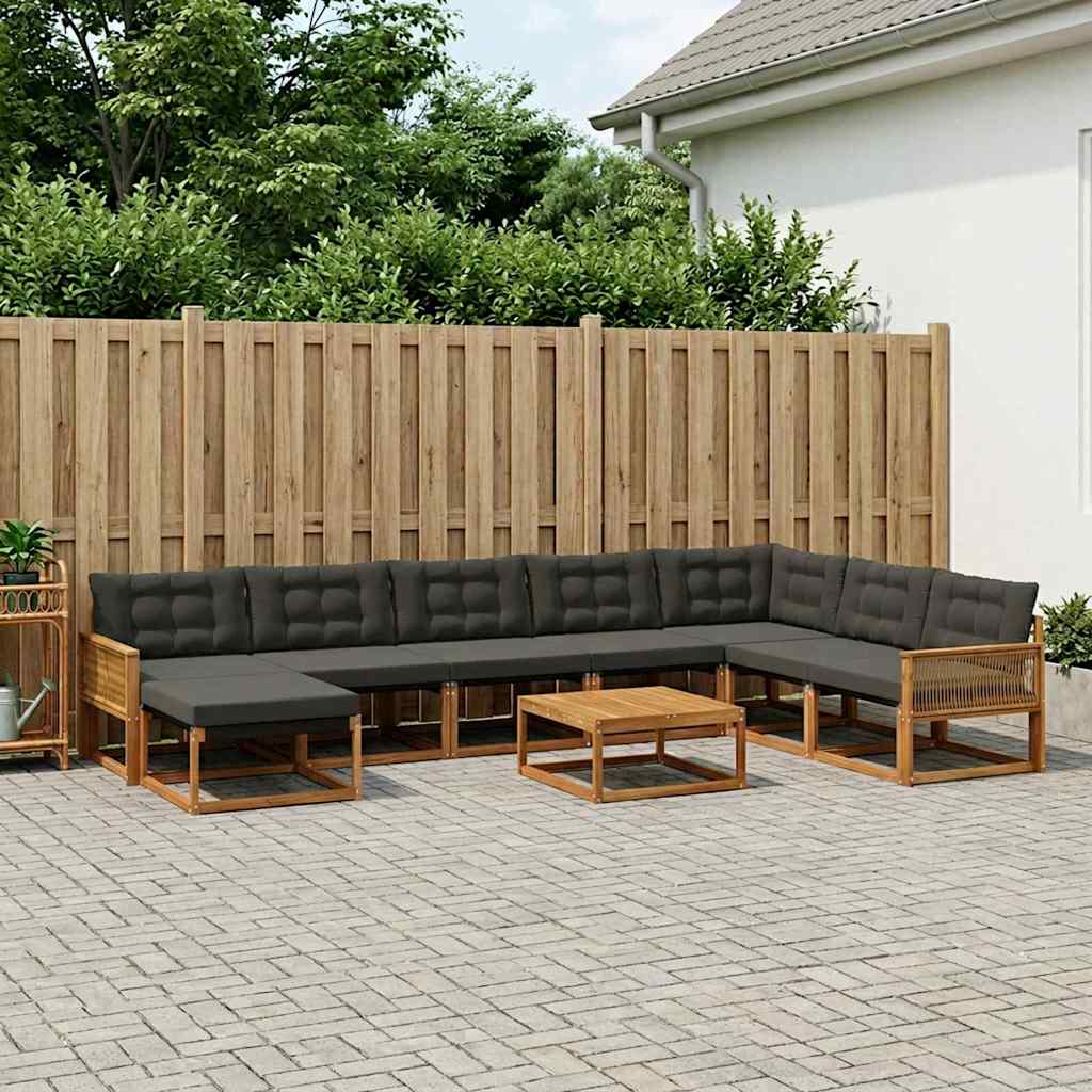 vidaXL Set de canapele de exterior cu pernă 9 pcs Natural și Negru