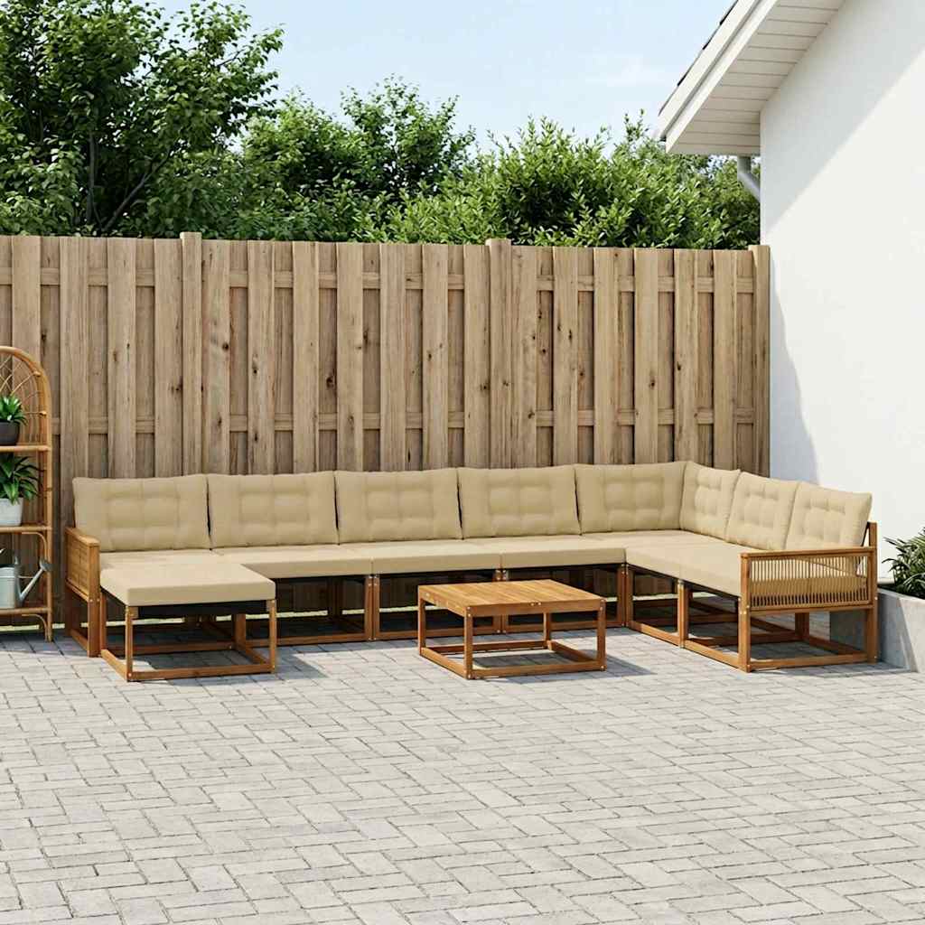 vidaXL Set de canapele de exterior cu pernă 9 pcs Natural și Bej
