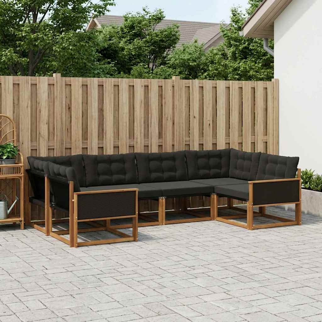 vidaXL Set de canapele de exterior cu pernă 6 pcs Natural și Negru