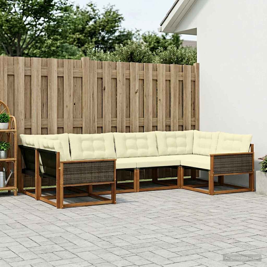 vidaXL Set de canapele de exterior cu pernă 6 pcs Natural și Crem