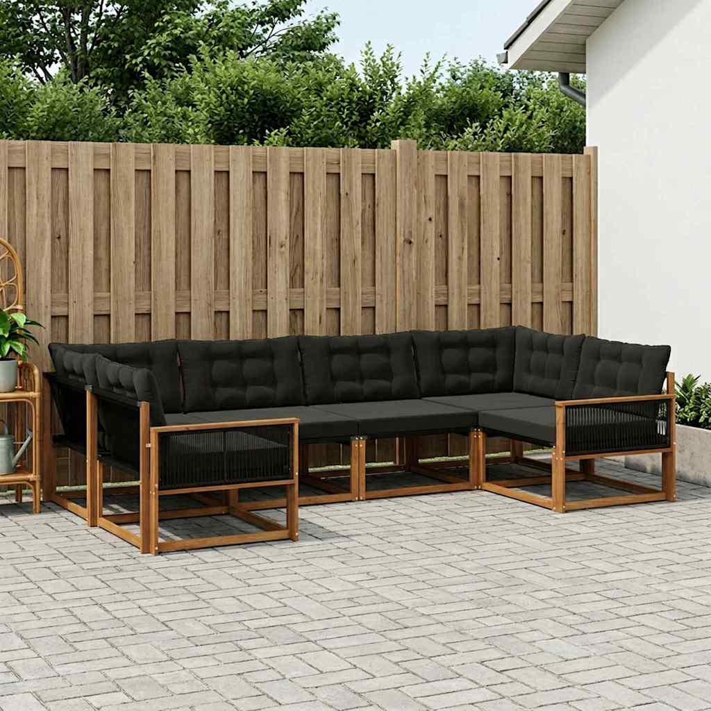 vidaXL Set de canapele de exterior cu pernă 6 pcs Natural și Negru