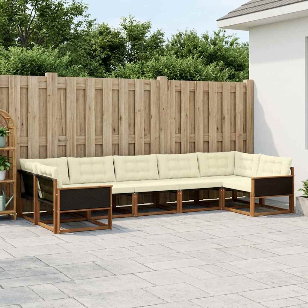 vidaXL Set de canapele de exterior cu pernă 7 pcs Natural și Crem