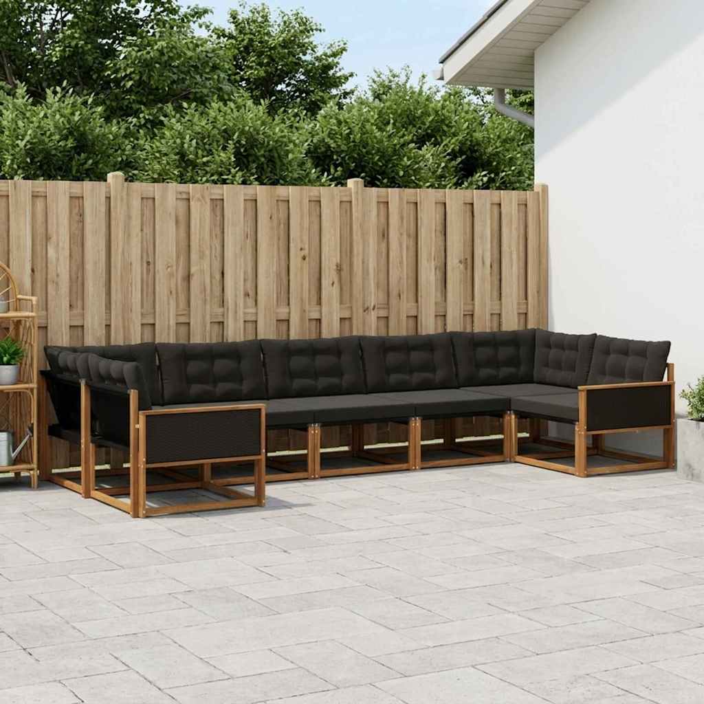 vidaXL Set de canapele de exterior cu pernă 7 pcs Natural și Negru