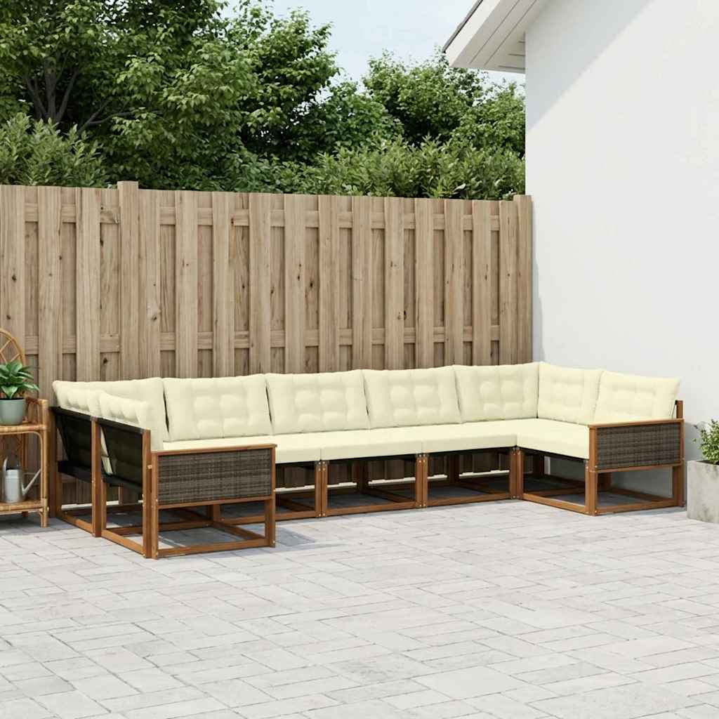 vidaXL Set de canapele de exterior cu pernă 7 pcs Natural și Crem