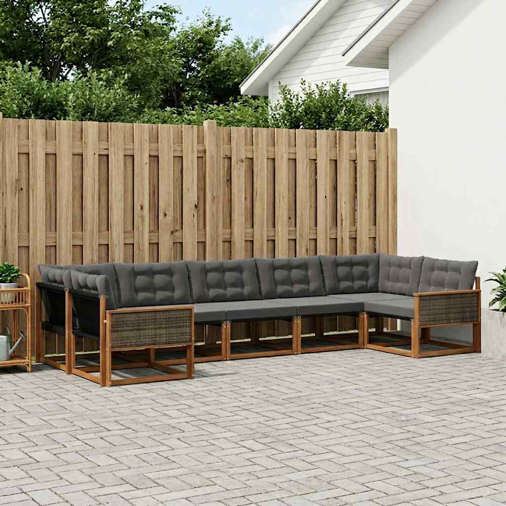 vidaXL Set de canapele de exterior cu pernă 7 pcs Natural și Negru