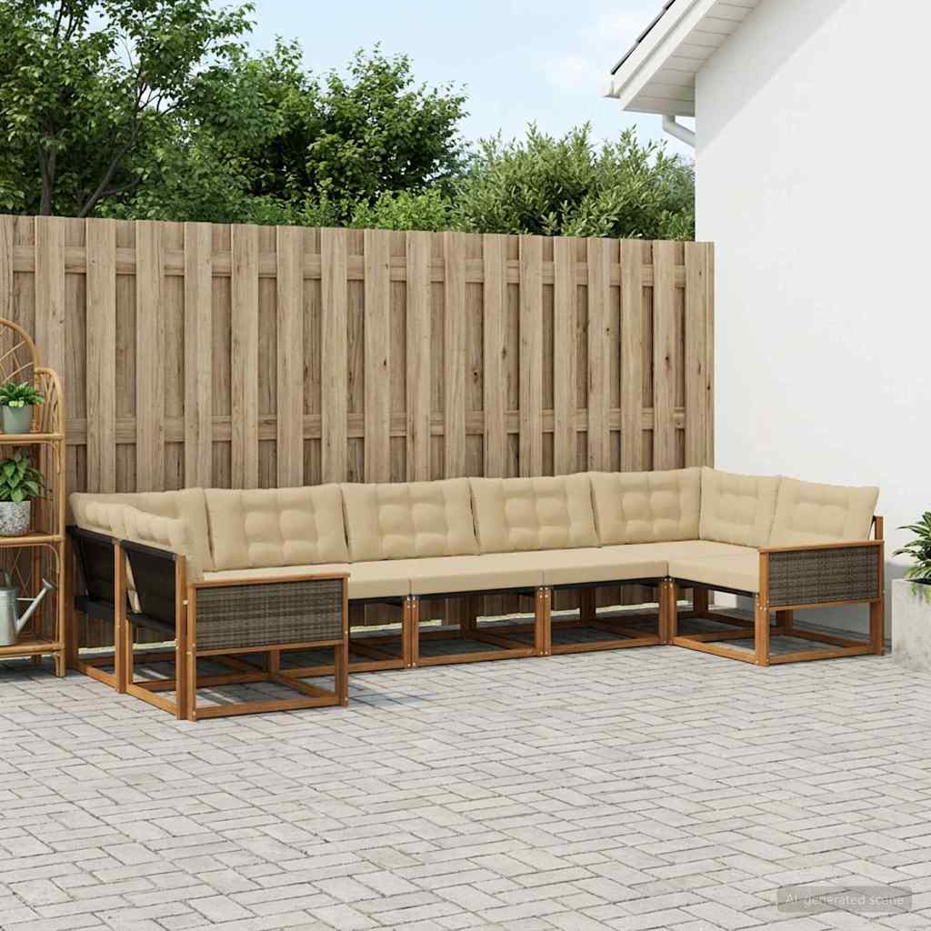 vidaXL Set de canapele de exterior cu pernă 7 pcs Natural și Bej
