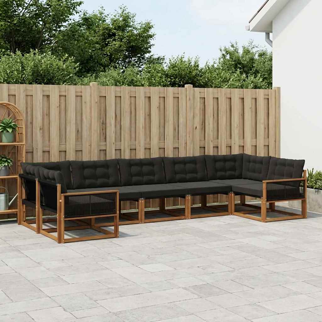 vidaXL Set de canapele de exterior cu pernă 7 pcs Natural și Negru