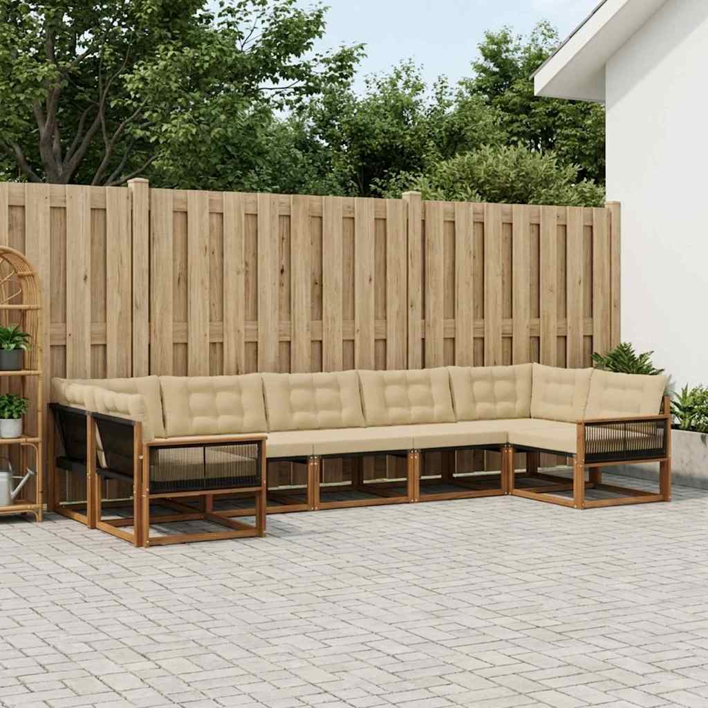 vidaXL Set de canapele de exterior cu pernă 7 pcs Natural și Bej