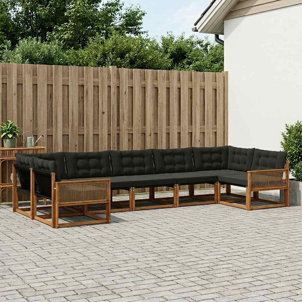 vidaXL Set de canapele de exterior cu pernă 7 pcs Natural și Negru