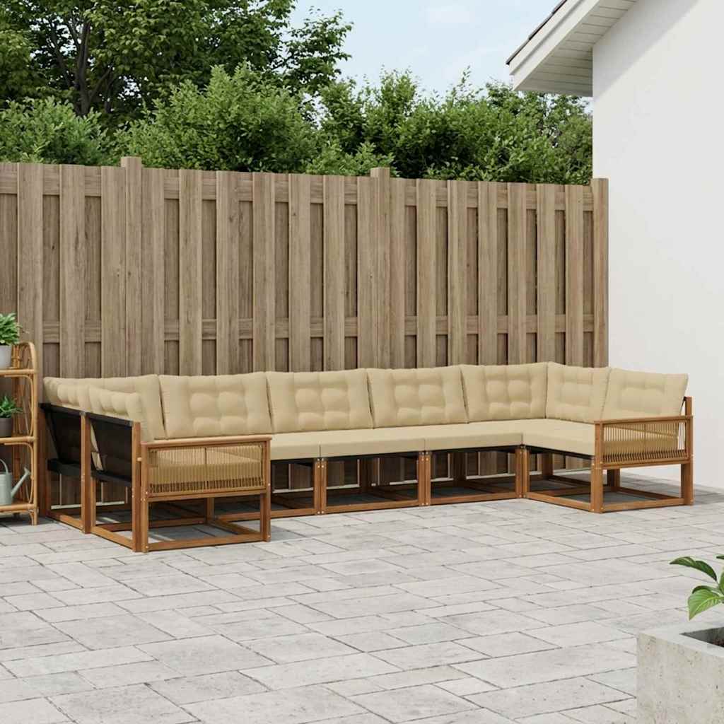 vidaXL Set de canapele de exterior cu pernă 7 pcs Natural și Bej