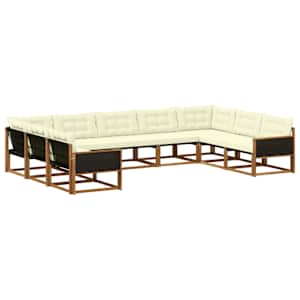 Zunanja garnitura za sedenje z blazino 9 pcs Naravna in smetana