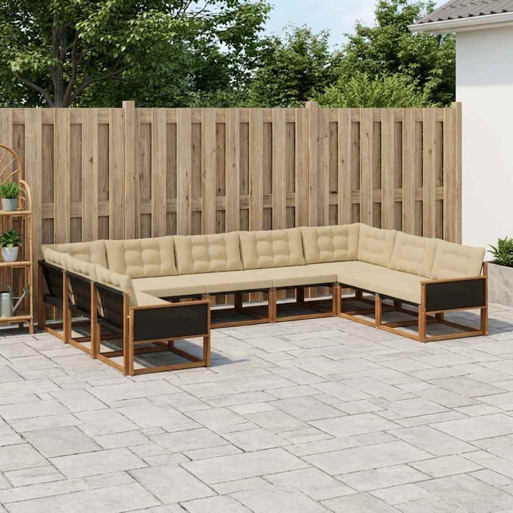 vidaXL Set de canapele de exterior cu pernă 9 pcs Natural și Bej