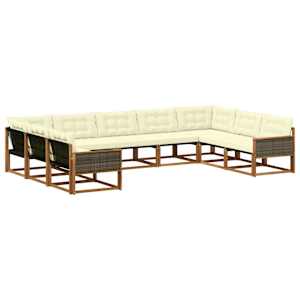 Zunanja garnitura za sedenje z blazino 9 pcs Naravna in smetana