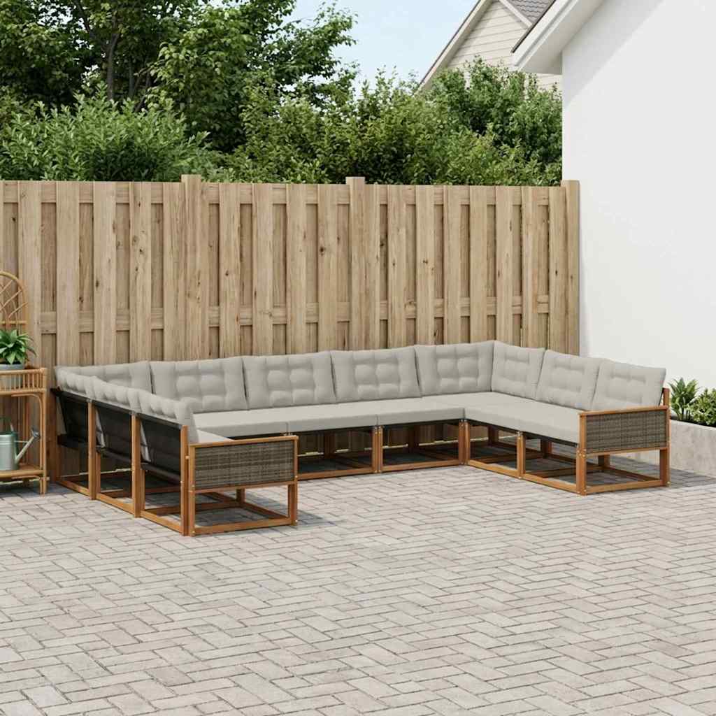 vidaXL Set de canapele de exterior 9 pcs Natural și gri deschis